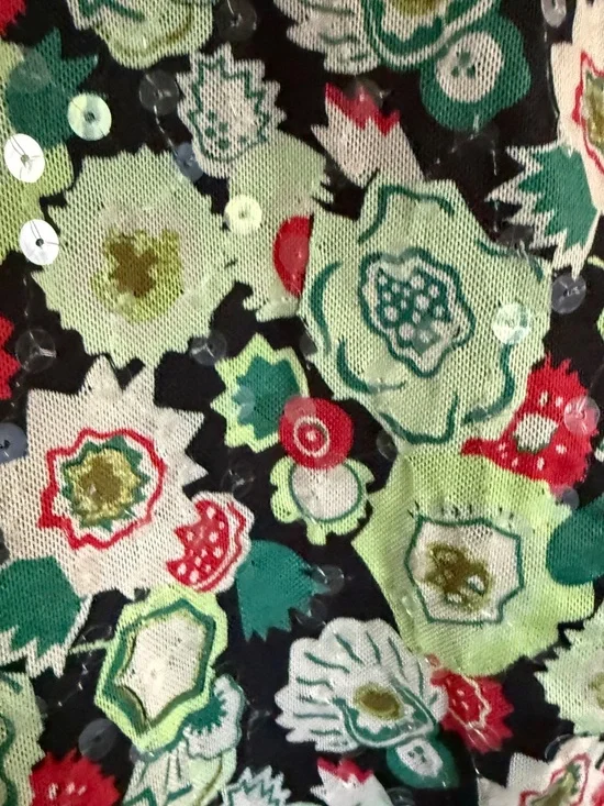 Cinq a Sept Floral Sequin Ruched Funnel Neck Mesh Top Size Medium - Picture 5 of 15